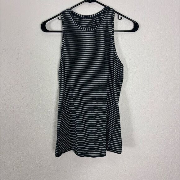 Lululemon Grey with White Striped Slit Open Back High Neckline Tank Top - Picture 1 of 8
